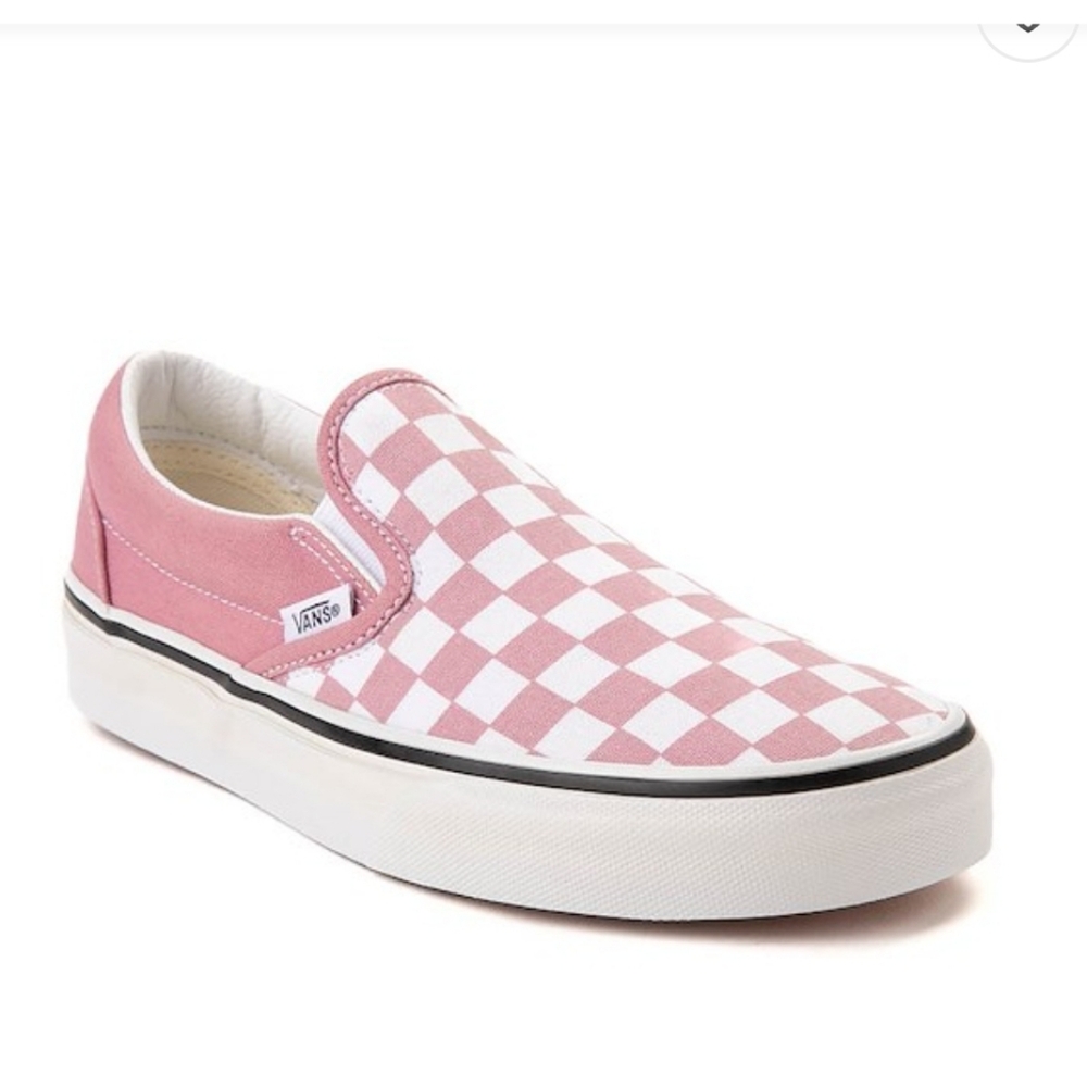 Vans Pink and White Checkered Slip-On Shoes Checkerboard Skater Shoe Sz 8.5